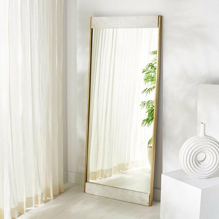 SAFAVIEH 30 x 1.5 x 72 in. Kandi Faux Marble Rectangle Mirror, Brass & White CMI1005A